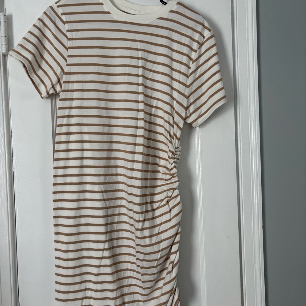 Striped White and Brown T-Shirt Dress